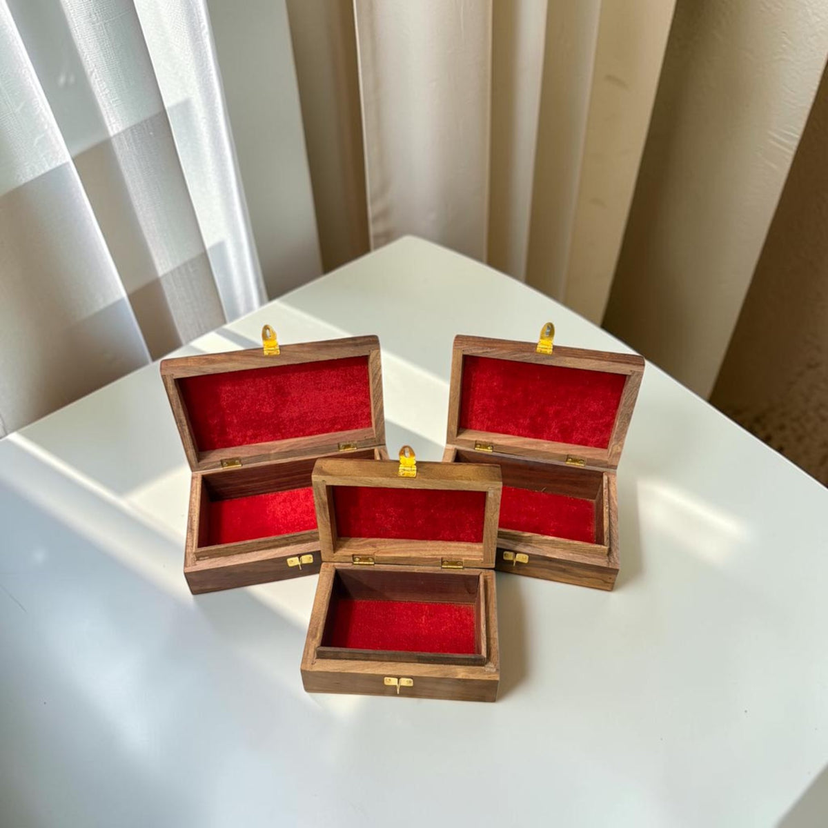 SacredFig Wooden Jewellery Box | Geometric 4 Flower Design | Handcrafted Storage for Jewellery & Treasures