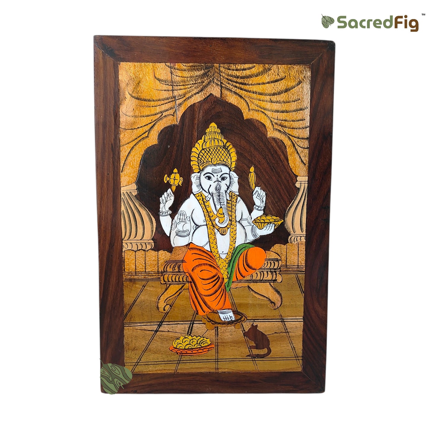Handcrafted Wooden Ganesha Inlay Wall Art