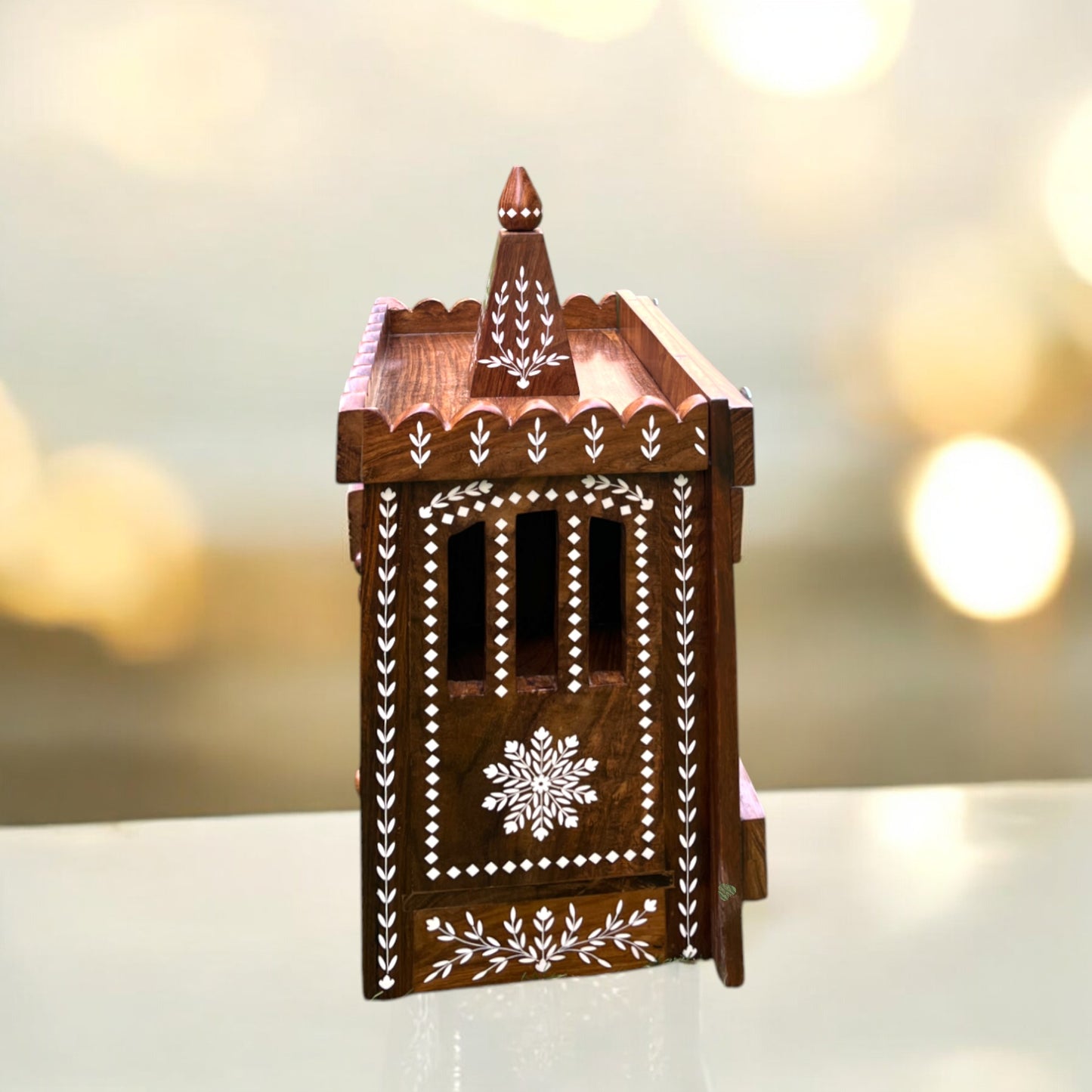 Wooden Inlaid Mandir | Premium Home Decor by SacredFig | 22 × 13 in