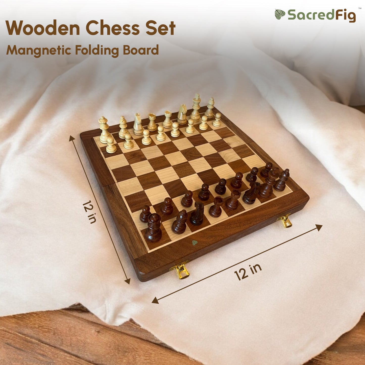 SacredFig Wooden Chess with Magnetic Board | S, M, L sizes