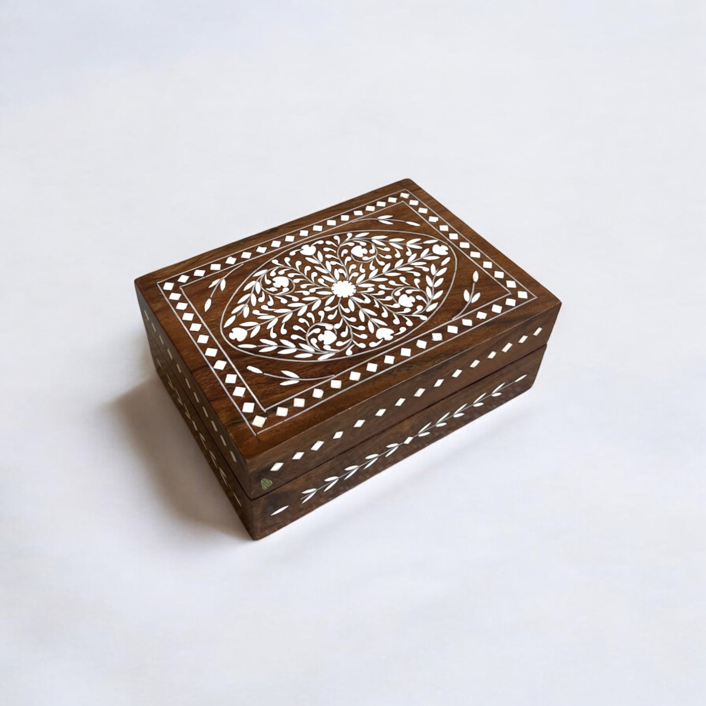 Wooden Box with Oval Floral Pattern | Premium Decor by SacredFig | 7×5 in