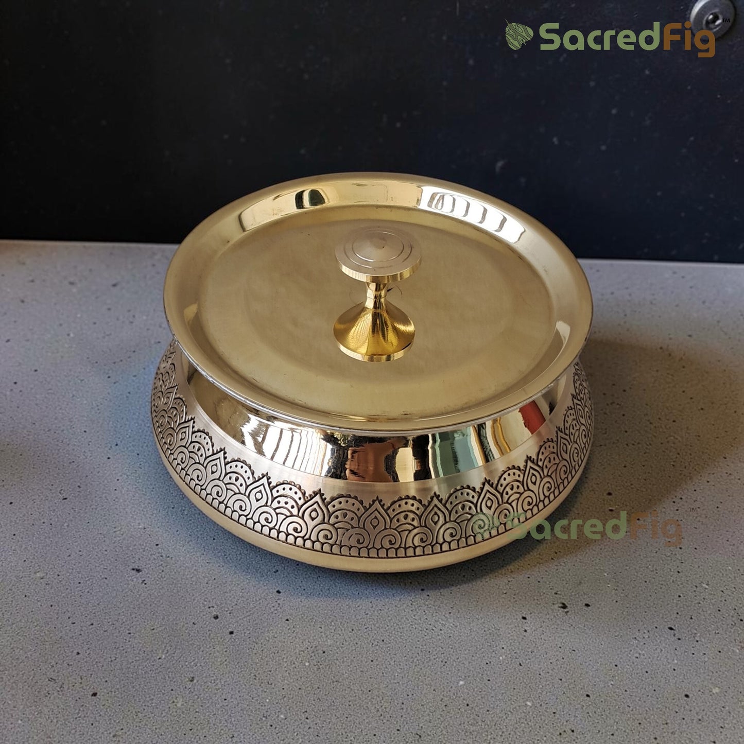 Brass Handi with Lid ( 1500 ml) | Handcrafted Traditional Cookware | Ritual Legacy Series | SacredFig