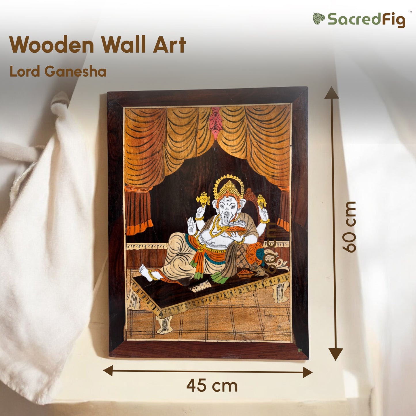 Handcrafted Lord Ganesha Wooden Wall Art | Made with multicolored wood blocks | 23 ×18 in