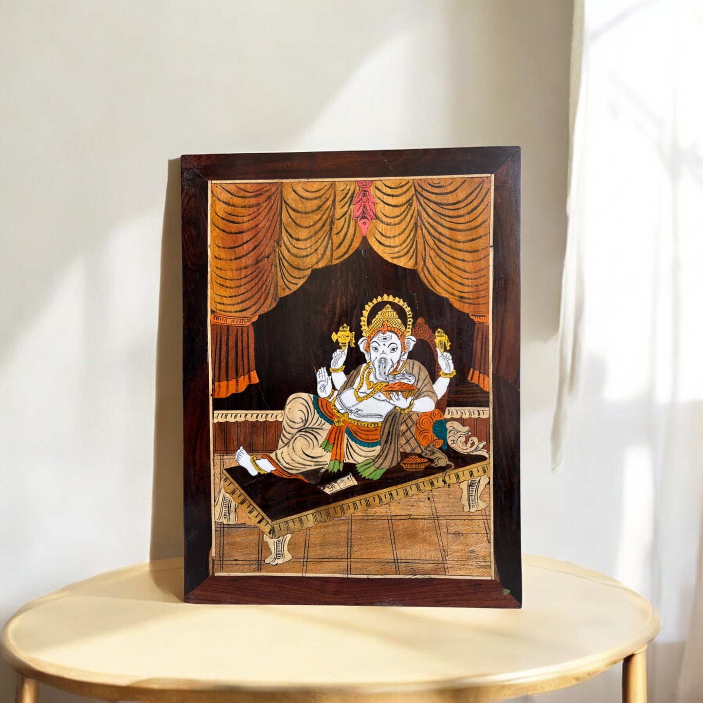 Handcrafted Lord Ganesha Wooden Wall Art | Made with multicolored wood blocks | 23 ×18 in