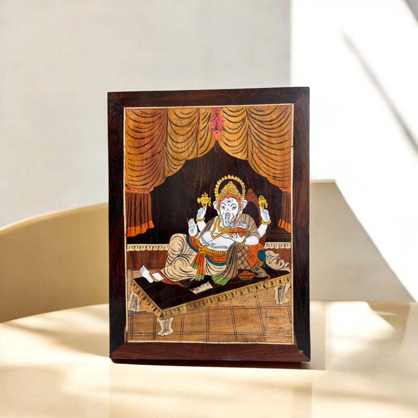Handcrafted Lord Ganesha Wooden Wall Art | Made with multicolored wood blocks | 23 ×18 in