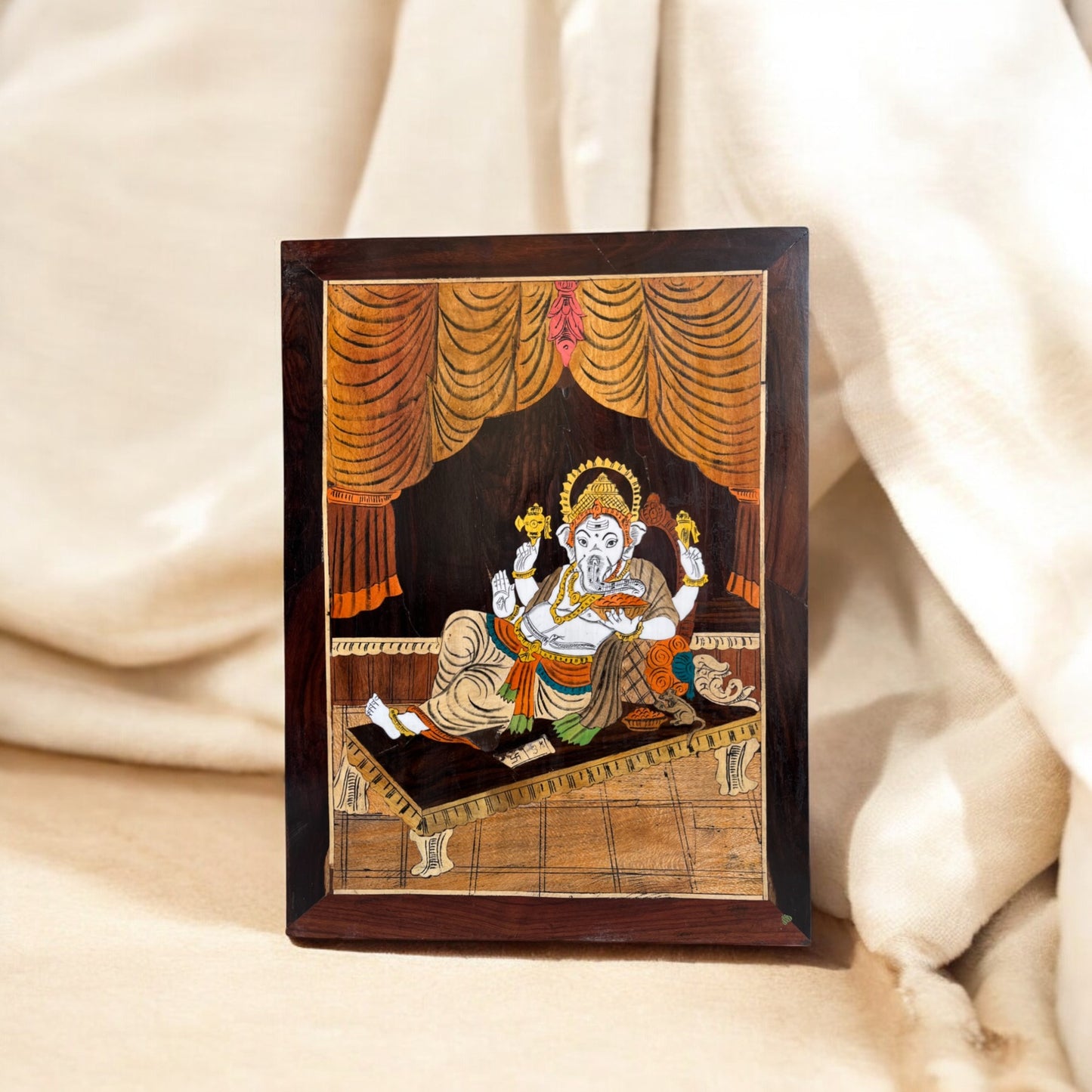 Handcrafted Lord Ganesha Wooden Wall Art | Made with multicolored wood blocks | 23 ×18 in