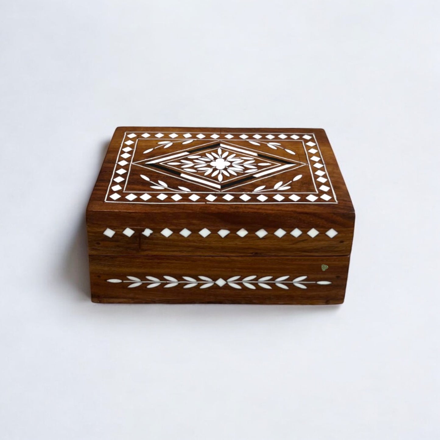 Wooden Decorative Box in Geometric Diamond Pattern | 6×4 in