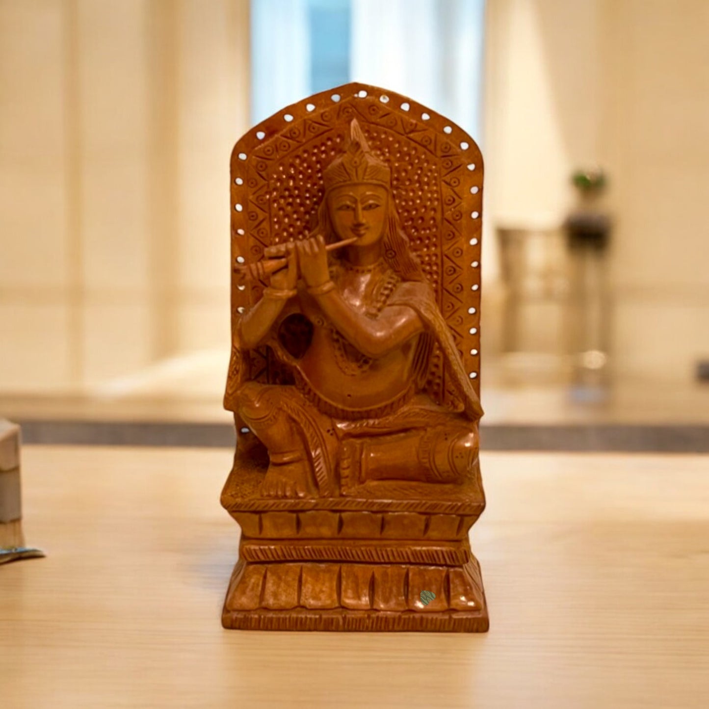 Sri Krishna with Flute Idol | Intricate Carving in Wood (6in)
