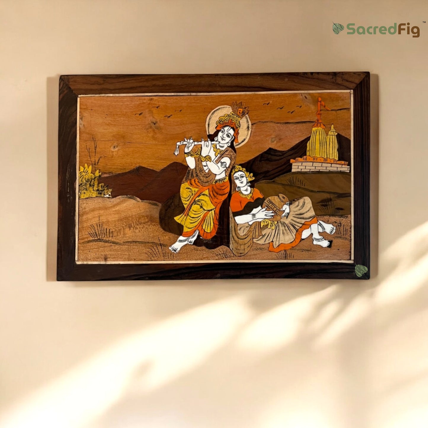 Radha Krishna Wood Art | Premium Home Decor by SacredFig | 12 x 18 in