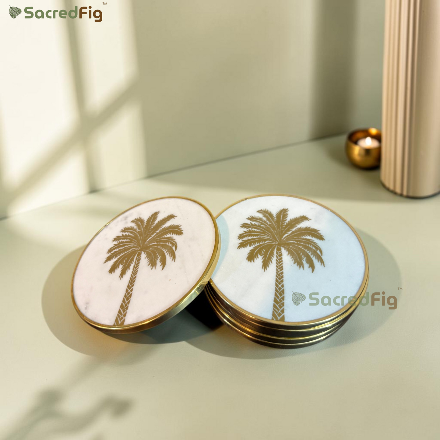 SacredFig Palm Marble Coaster