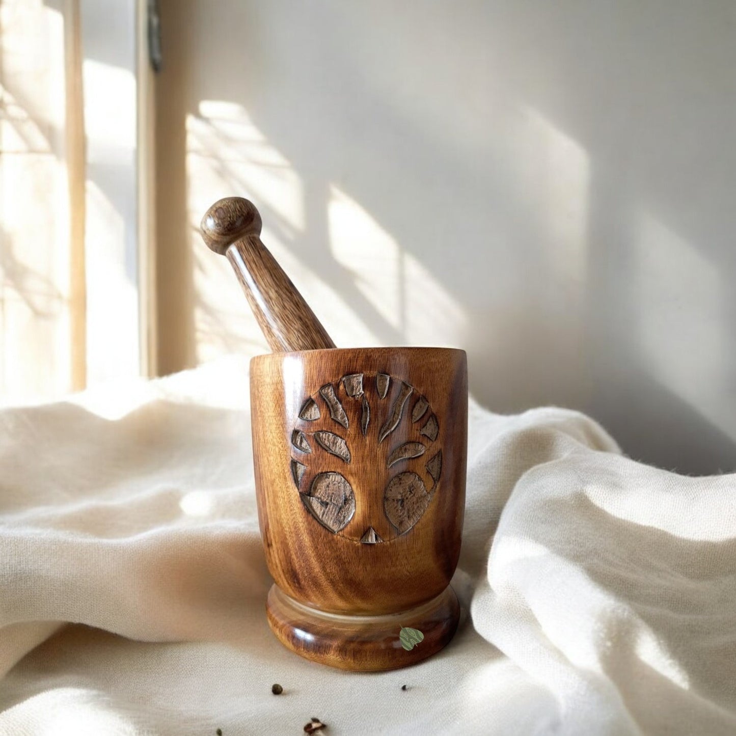 SacredFig Wooden Mortar Set| Okhli Musal for Grinding Spices, Masala Grinder| S,M,L Sizes
