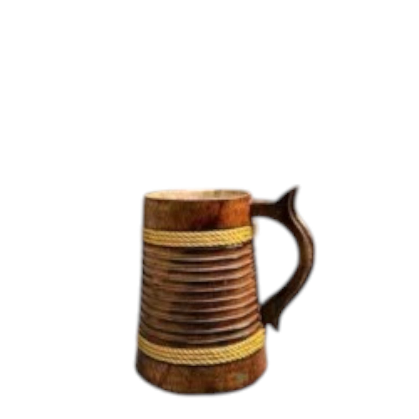 SacredFig Wooden Mug – 300 ml | Handcrafted Spiral Design with Golden Rounds | Rustic Drinkware for Hot & Cold Beverages