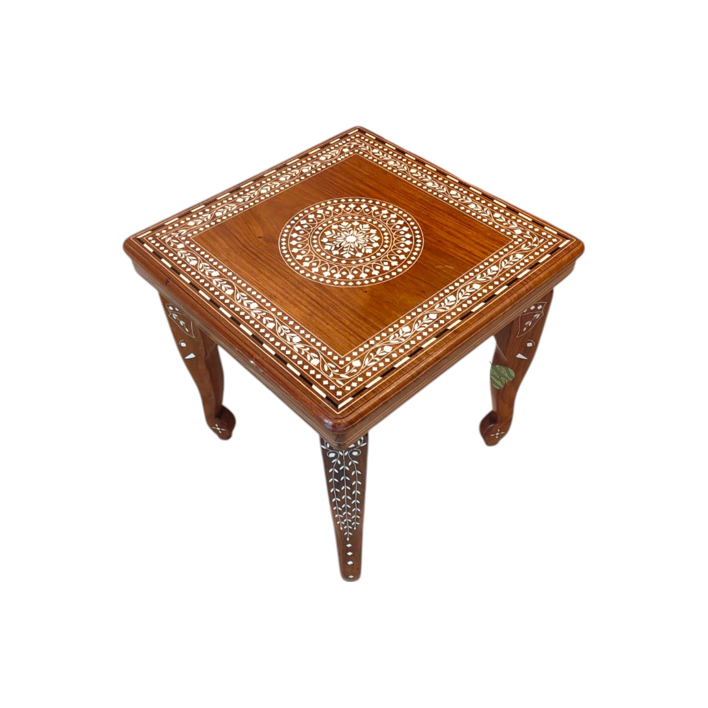 SacredFig Inlay Square Table – 16x16 Inch | Handcrafted in Solid Sheesham Wood | Premium Accent Furniture for Living Spaces