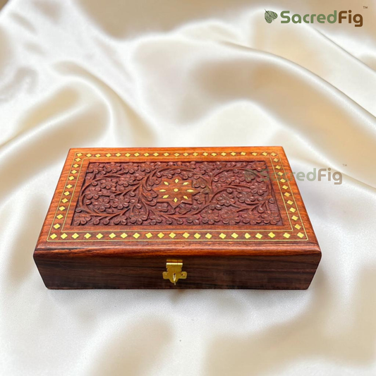 SacredFig Handcrafted Sheesham Wood Vallari Gift Box – 10 × 6 In | Wooden Gift Box for Keepsakes, Jewelry & Storage