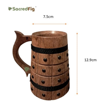 SacredFig Wooden Mug – 300 ml | Black String & Black Dots Pattern | Premium Handcrafted Finish