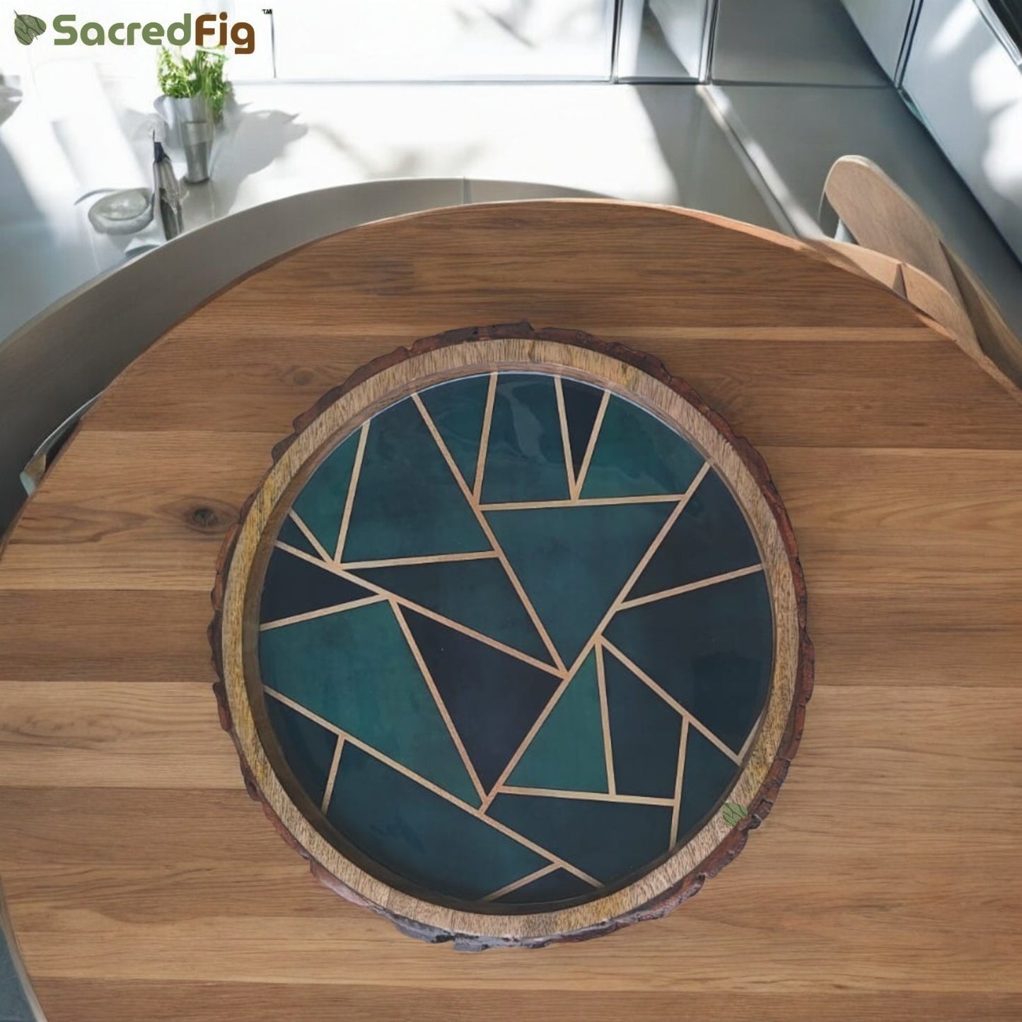 SacredFig Wooden Bark Tray | Round, Mango Wood - 12 in (d)