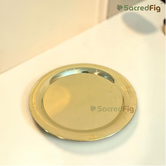 SacredFig Divya Brass Plate | Brass Pooja Thali for Diwali & Festive Rituals | 8 in / 10 in