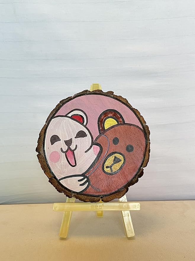 SacredFig Wooden Coaster – 4 Inch | Hand-Painted Teddy Bear Design | Whimsical Table Accent & Gift Idea