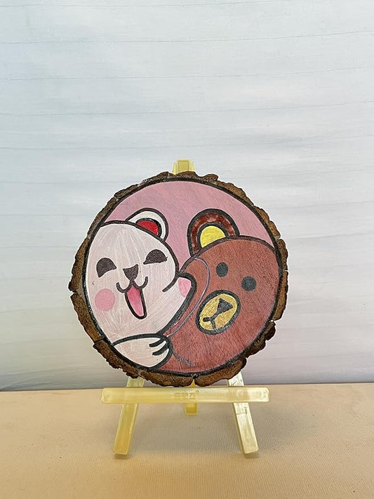 SacredFig Wooden Coaster – 4 Inch | Hand-Painted Teddy Bear Design | Whimsical Table Accent & Gift Idea