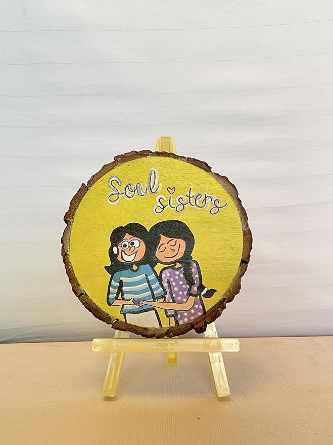 SacredFig Wooden Coaster – 4 Inch | Hand-Painted “Soul Sisters” Design | Thoughtful Table Accent & Gift