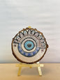 SacredFig Wooden Coaster – 4 Inch | Hand-Painted Evil Eye Design | Artistic Accent for Home & Gifting