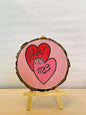 SacredFig Wooden Coaster – 4 Inch | Hand-Painted Pink Heart Motif | Artistic Accent for Tables & Gifting