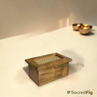 SacredFig Premium Acacia Wood & Rattan Dry Fruit Box with Glass Jars | Luxury Gift & Storage Box | S