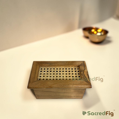 SacredFig Premium Acacia Wood & Rattan Dry Fruit Box with Glass Jars | Luxury Gift & Storage Box | S