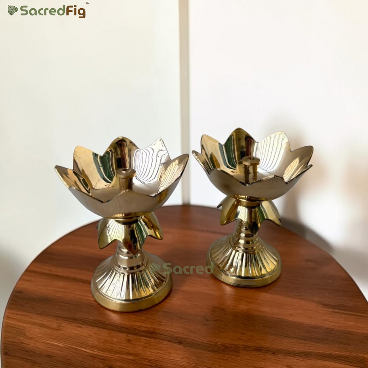 SacredFig Padma Brass Diya | Lotus-Shaped Traditional Pooja Diya | 2.75 In. (h)