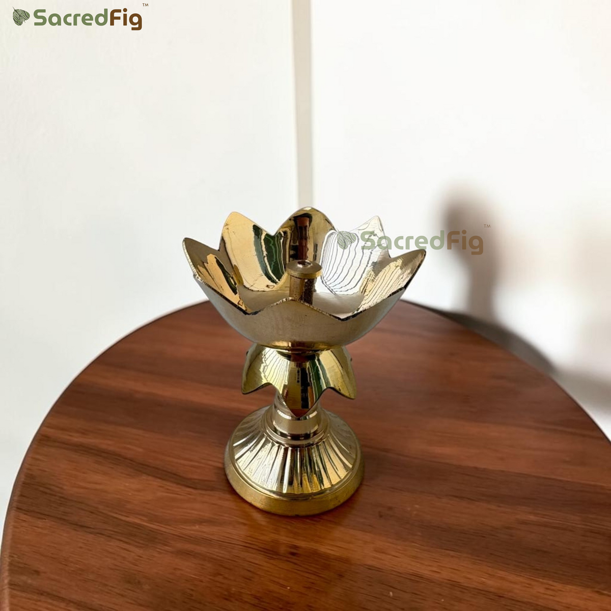 SacredFig Padma Brass Diya | Lotus-Shaped Traditional Pooja Diya | 2.75 In. (h)