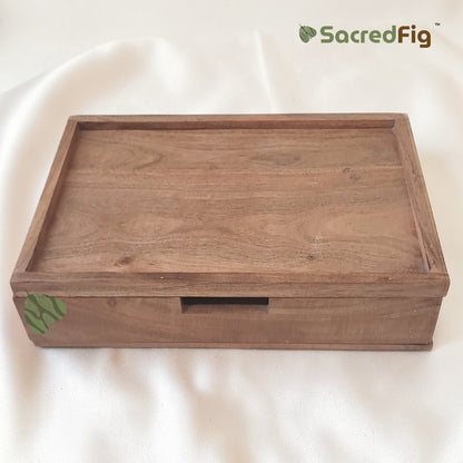 SacredFig Wooden Amenity Box with Drawer – Natural Wood Organizer Tray for Bathroom, Hotel, Spa & Vanity Storage