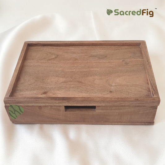SacredFig Wooden Amenity Box with Drawer – Natural Wood Organizer Tray for Bathroom, Hotel, Spa & Vanity Storage