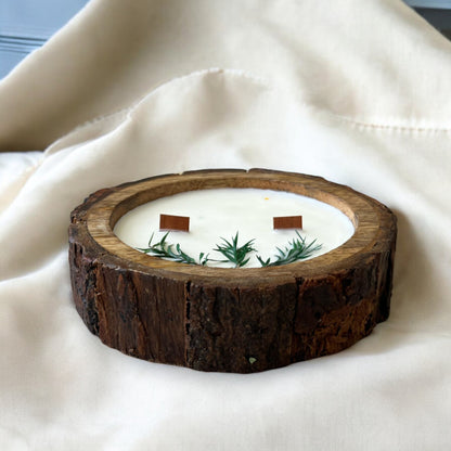 Round Barkwood Tray Scented Candle | Home Decor by SacredFig | 5 in