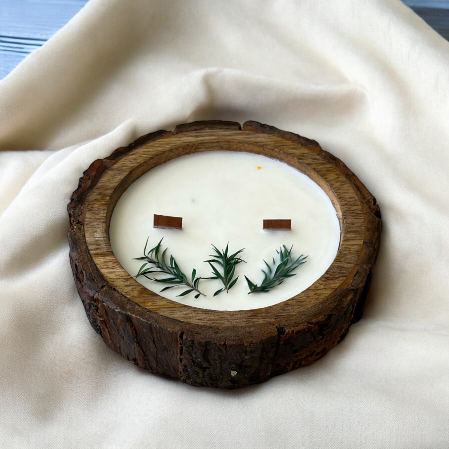 Round Barkwood Tray Scented Candle | Home Decor by SacredFig | 5 in