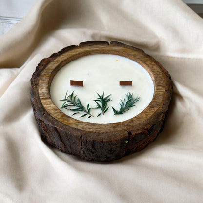 Round Barkwood Tray Scented Candle | Home Decor by SacredFig | 5 in