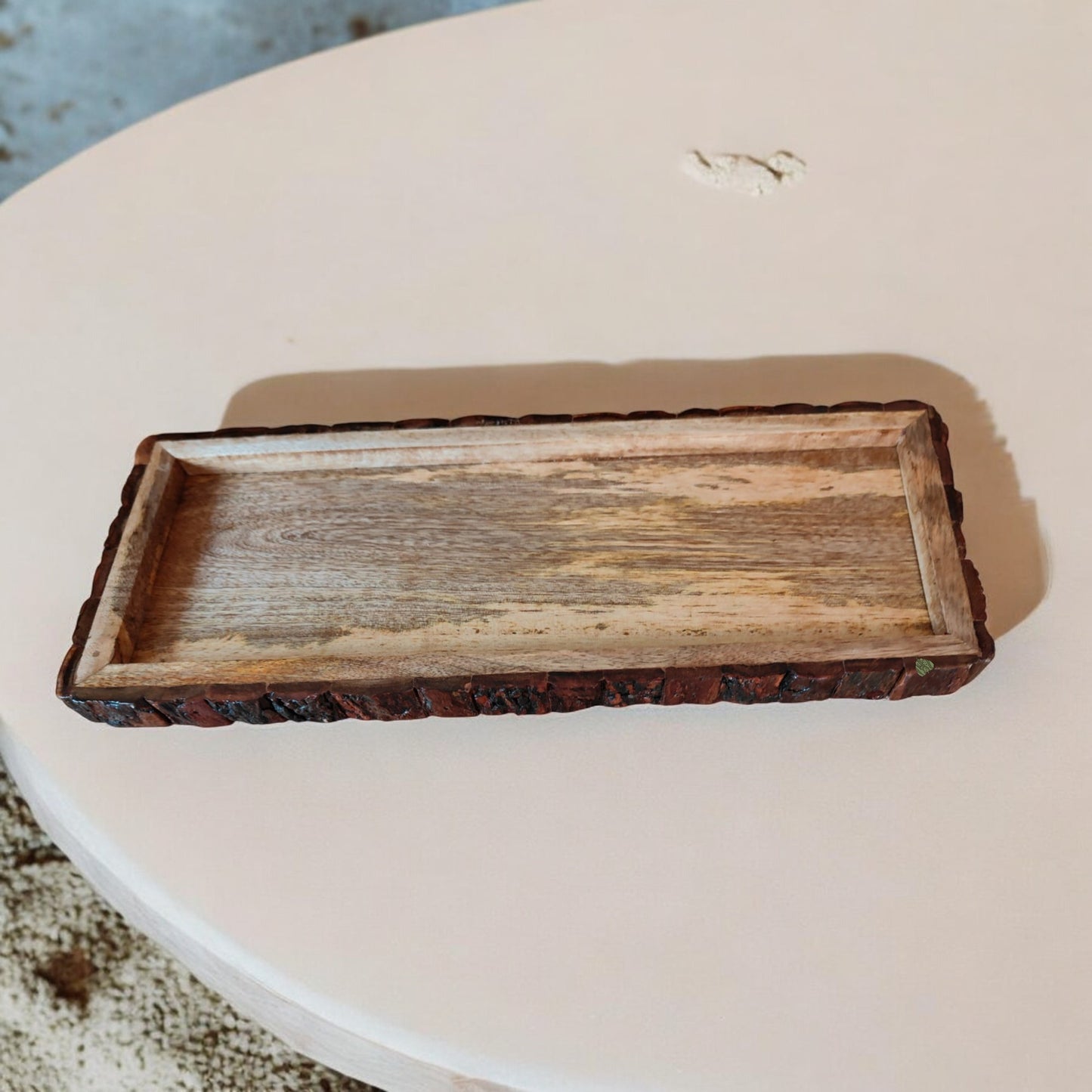 Rustic Wood Serving Tray | Decorative Wooden Platter | Bark Wood Tray Rectangle | 15x7 in