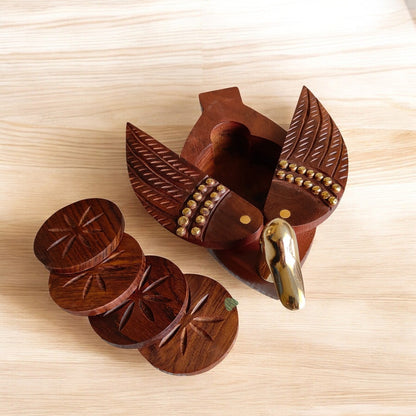 Wooden Decorative Coaster Set | Duckwings | Brass Work (SC307) | 8×4 in