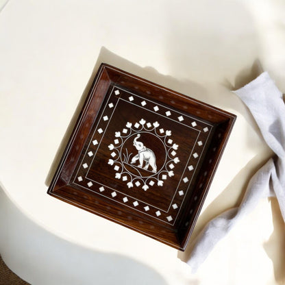 Wooden Tray for Decor & Serving | Premium Decor Floral Pattern with regal elephant motif | S, M sizes