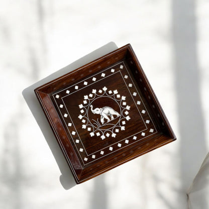 Wooden Tray for Decor & Serving | Premium Decor Floral Pattern with regal elephant motif | S, M sizes
