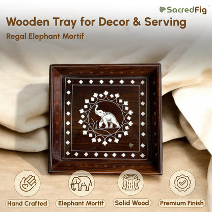Wooden Tray for Decor & Serving | Premium Decor Floral Pattern with regal elephant motif | S, M sizes