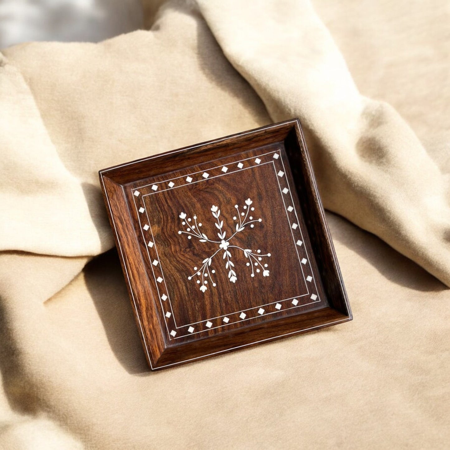 Wooden Inlaid Tray for Decor & Serving | Premium Decor by SacredFig | S, M sizes