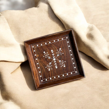 Wooden Inlaid Tray for Decor & Serving | Premium Decor by SacredFig | S, M sizes