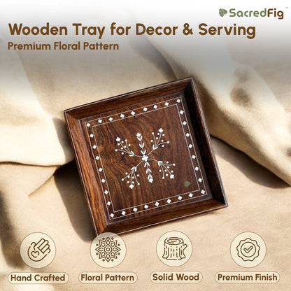 Wooden Inlaid Tray for Decor & Serving | Premium Decor by SacredFig | S, M sizes