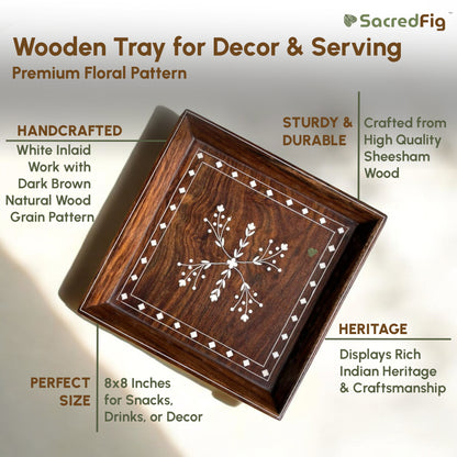 Wooden Inlaid Tray for Decor & Serving | Premium Decor by SacredFig | S, M sizes