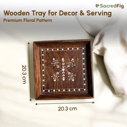 Wooden Inlaid Tray for Decor & Serving | Premium Decor by SacredFig | S, M sizes