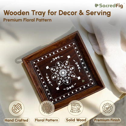 Wooden Tray for Decor & Serving | Premium Decor Floral Pattern | S, M sizes