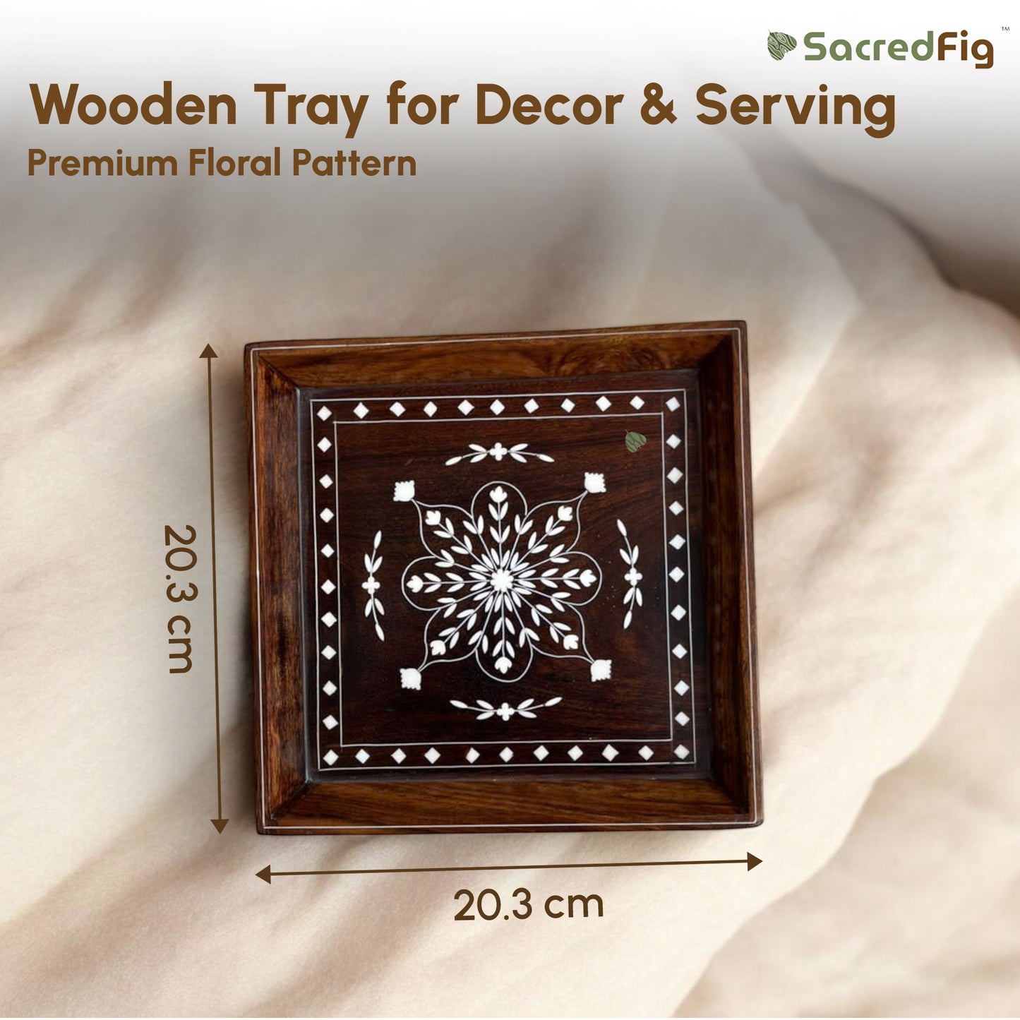 Wooden Tray for Decor & Serving | Premium Decor Floral Pattern | S, M sizes