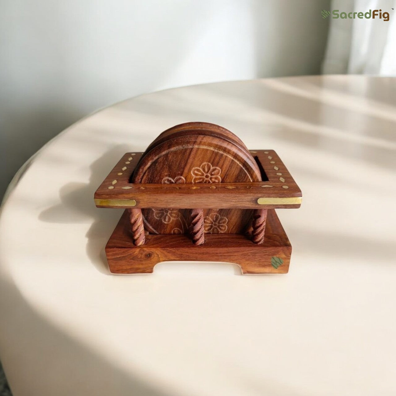 Wooden Coaster Set | Classical Vertical Ring | Round Shape (SC306) | 5×3 in