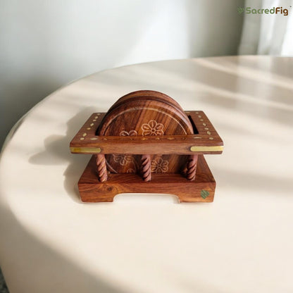 Wooden Coaster Set | Classical Vertical Ring | Round Shape (SC306) | 5×3 in