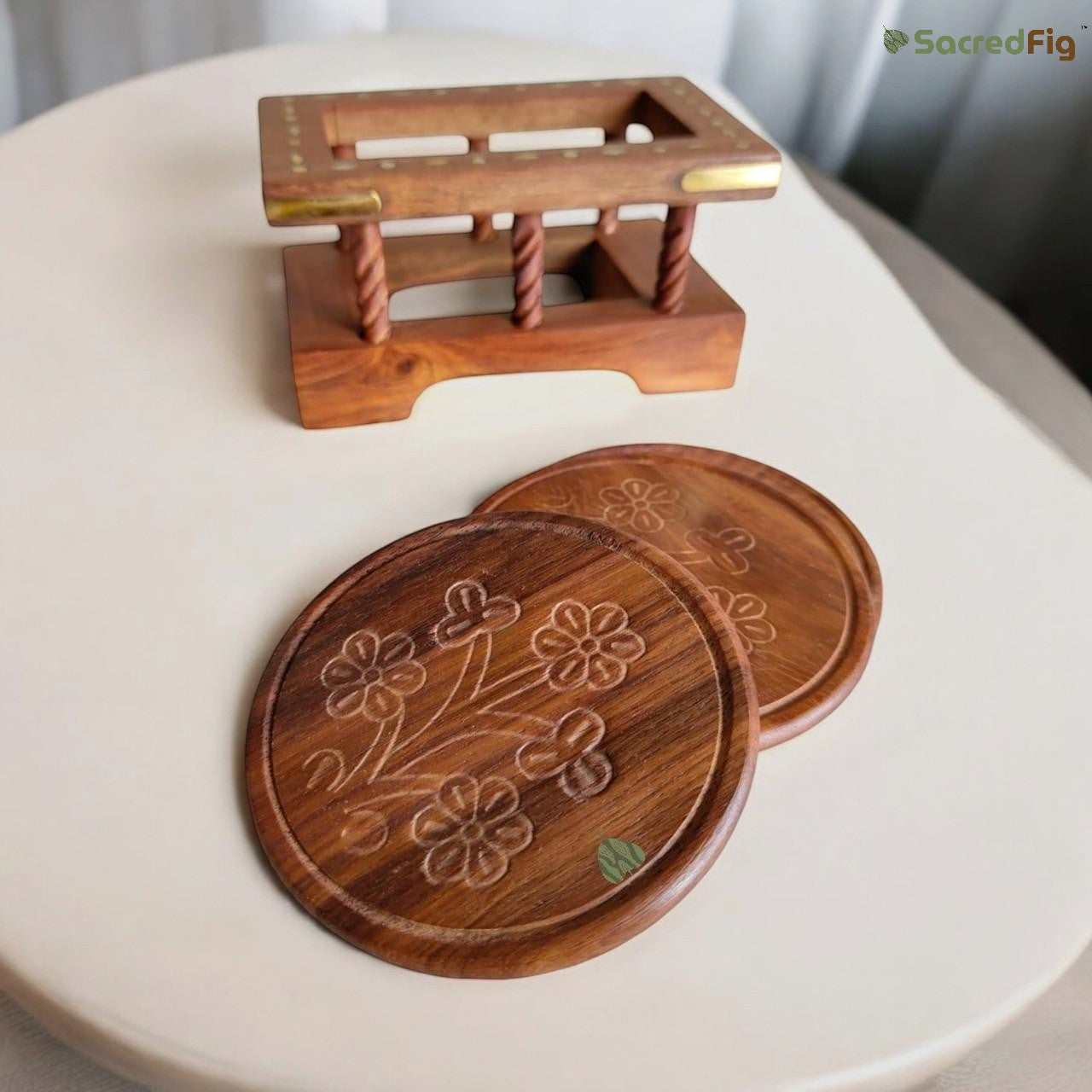 Wooden Coaster Set | Classical Vertical Ring | Round Shape (SC306) | 5×3 in